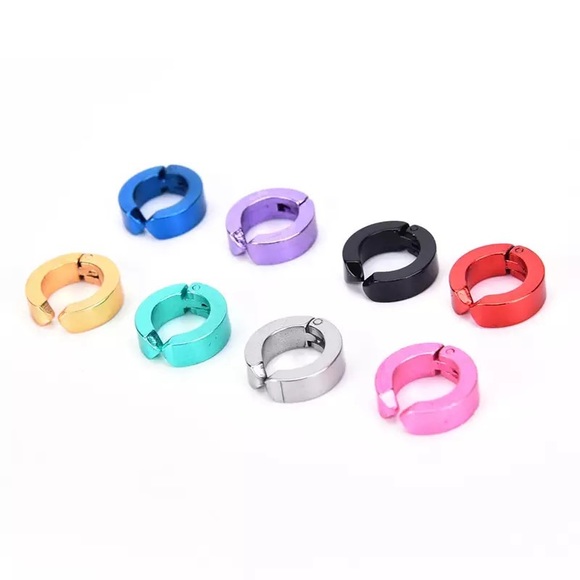 🌺stunning Gothic Rock hiphop round Multicolor Titanium steel ear cuff clip ring - Picture 11 of 16